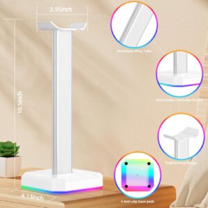 TuparGo White Headphone Stand,Desk RGB Lights Headset Holder,Suitable for All Over-Ear Headphone (White, Only RGB Light)