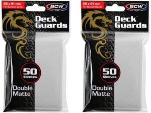 deck guard bcw 100ct white matte finish for stardard size collectable cards - deck protector sleeves [2-pack bundle]