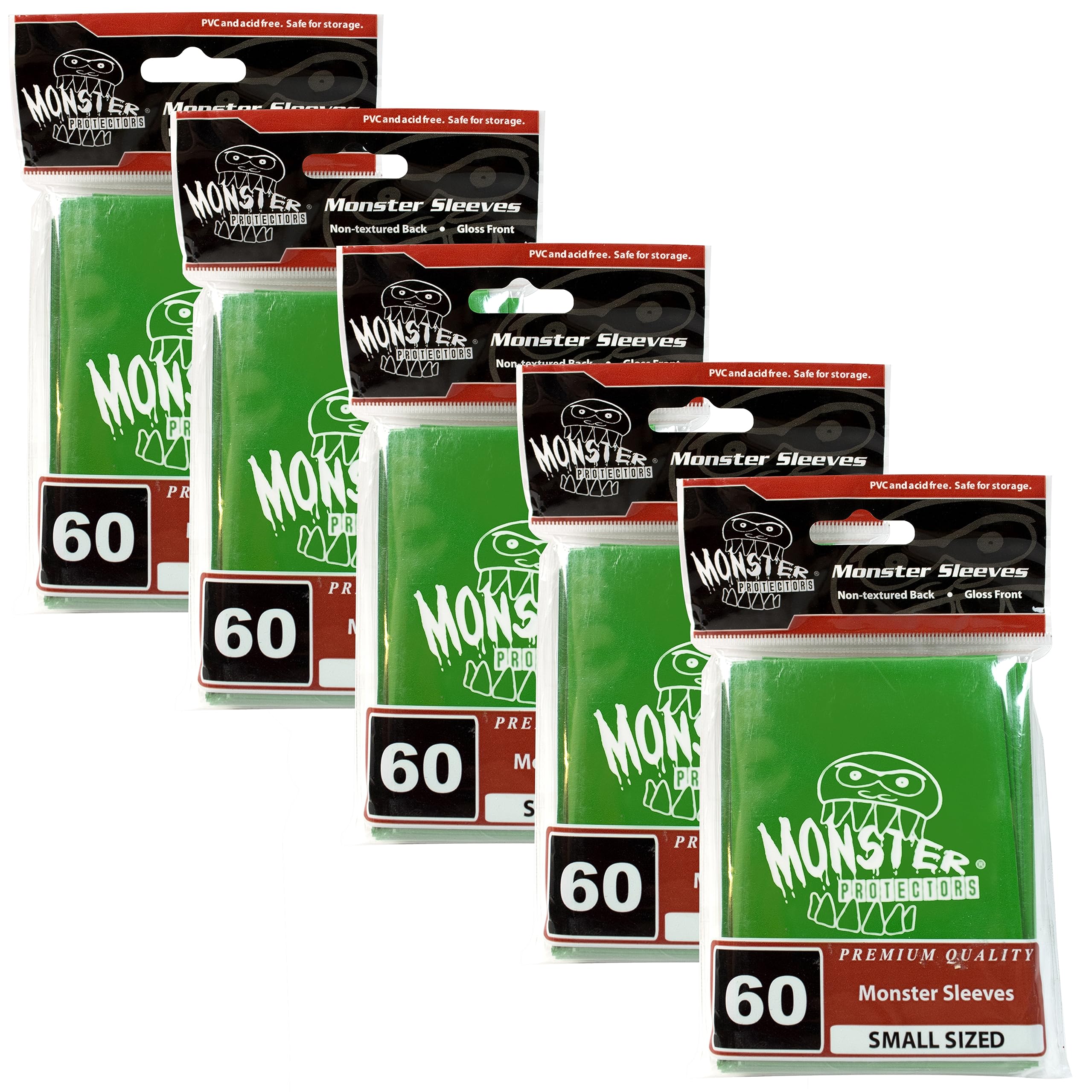 Monster Protector Small Size Sleeves -300 Pack Glossy Finish with Monster Logo - Compatible with Yugioh and Other Small Sized Gaming and Collectible Cards - Clean, Safe, Secure Storage & Handling