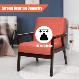 Giantex Set of 2 Mid-Century Modern Accent Chair, Retro Fabric Armchair, Solid Hardwood Made, Upholstered Linen Lounge Arm Chair for Living Room (Orange)