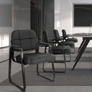 CLATINA Waiting Room Guest Chair with Bonded Leather Padded Arm Rest for Office Reception and Conference Desk Black with Sled Base 2 Pack