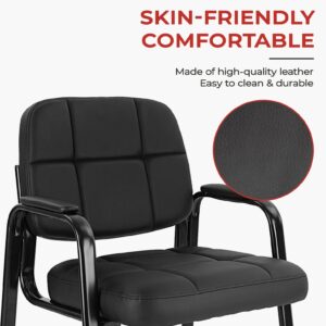 CLATINA Waiting Room Guest Chair with Bonded Leather Padded Arm Rest for Office Reception and Conference Desk Black with Sled Base 2 Pack