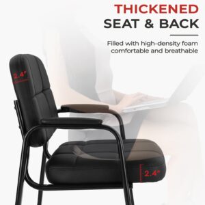 CLATINA Waiting Room Guest Chair with Bonded Leather Padded Arm Rest for Office Reception and Conference Desk Black with Sled Base 2 Pack