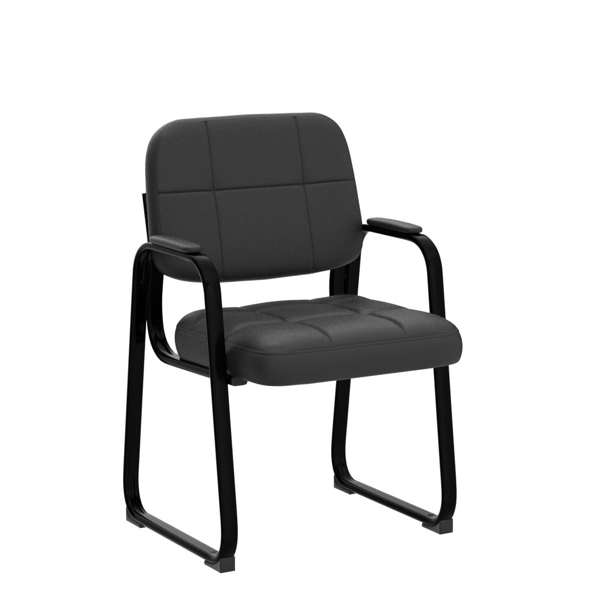 CLATINA Waiting Room Guest Chair with Bonded Leather Padded Arm Rest for Office Reception and Conference Desk Black with Sled Base 2 Pack