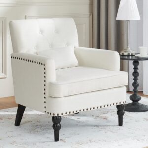 accent chair, arm chair，living room upholstered chair, tufted upholstered sofa club chair for bedroom, comfy reading chair for reception room (white)