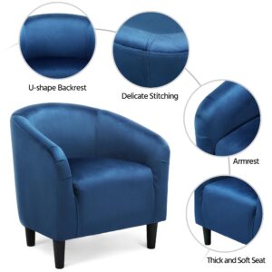 Yaheetech Club Chair, Velvet Accent Chair Upholstered Barrel Chair Sitting Chair with Armrest and Low Back for Living Room Bedroom, Pagoda Blue