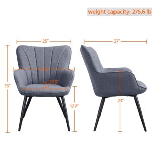 Yaheetech Accent Chair, Modern and Elegant Armchair, Linen Fabric Vanity Chair Living Room Chair with Mental Legs and High Back for Living Room Bedroom Office Waiting Room, Grey