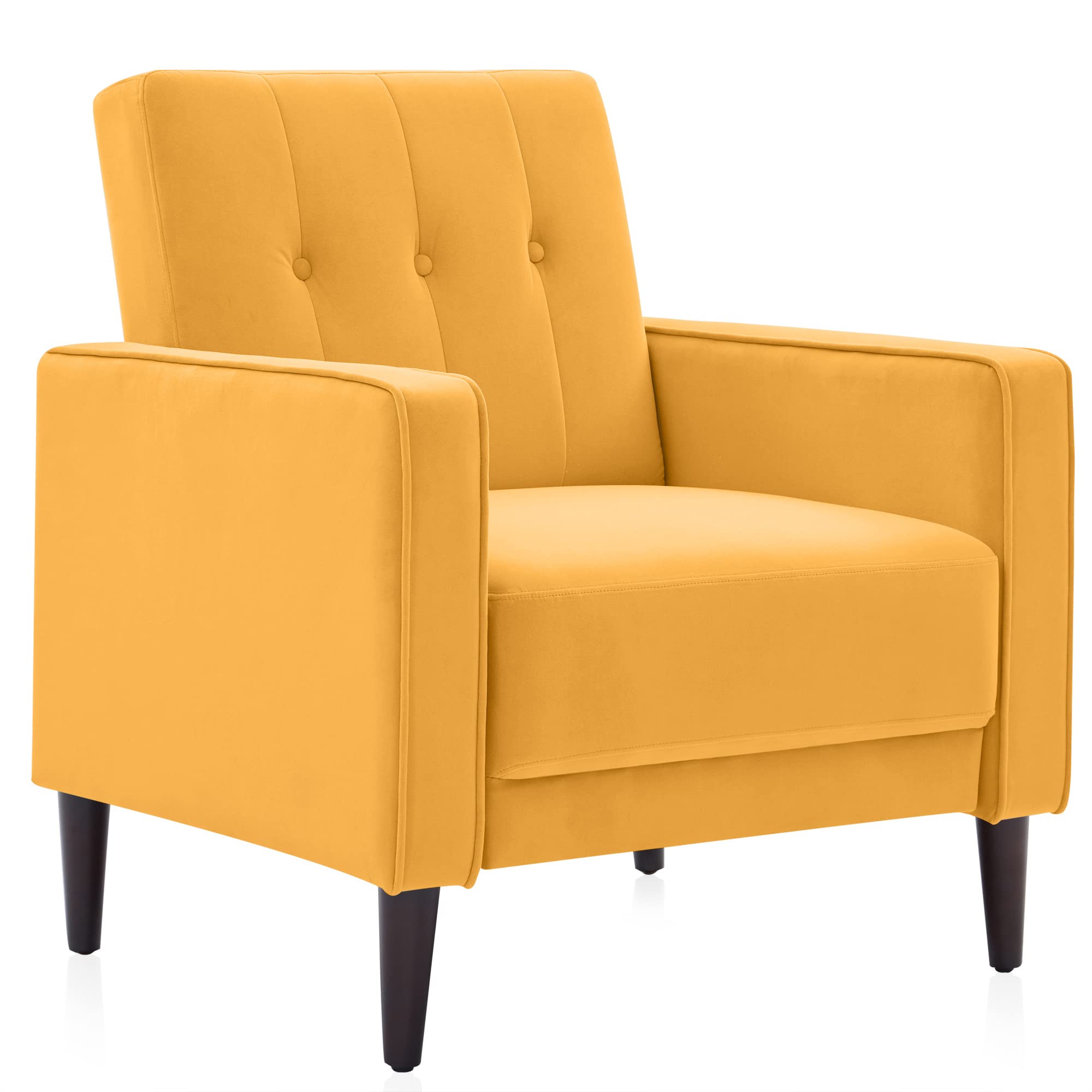 BELLEZE Accent Chairs for Living Room, Mid Century Modern Armchair Velvet Upholstered Comfy Side Chair Button Tufted Back Lounge Reading Chair for Bedroom - Valencia (Yellow)