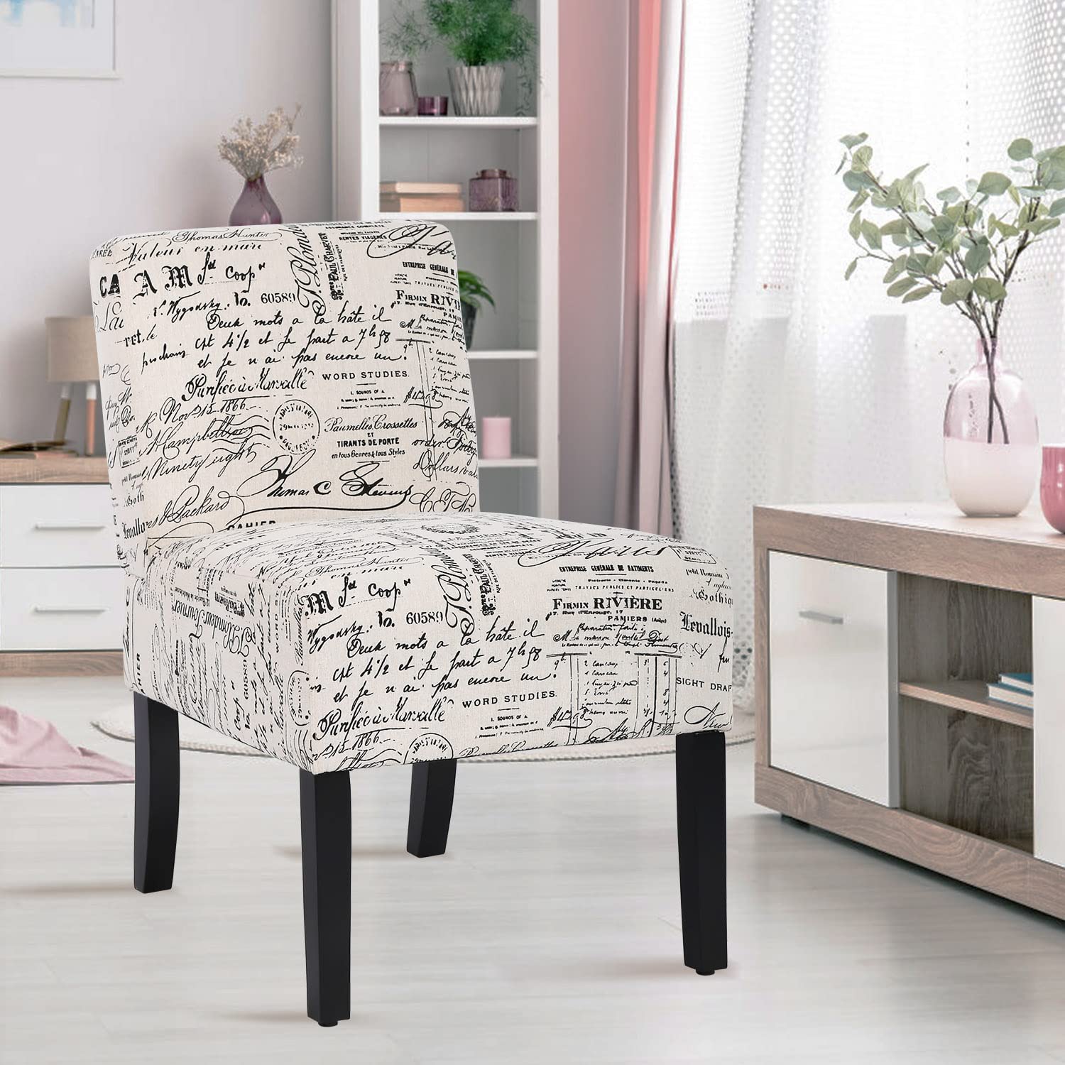 Armless Accent Chair, Living Room Chair, Small Chair for Bedroom, Accent Chairs for Living Room Office, Small Modern Armless Accent Chair, Side Chair, Bedroom Chairs with Thick Sponge Cushion white