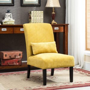 roundhill furniture yellow pisano chenille fabric armless contemporary accent chair with matching kidney pillow