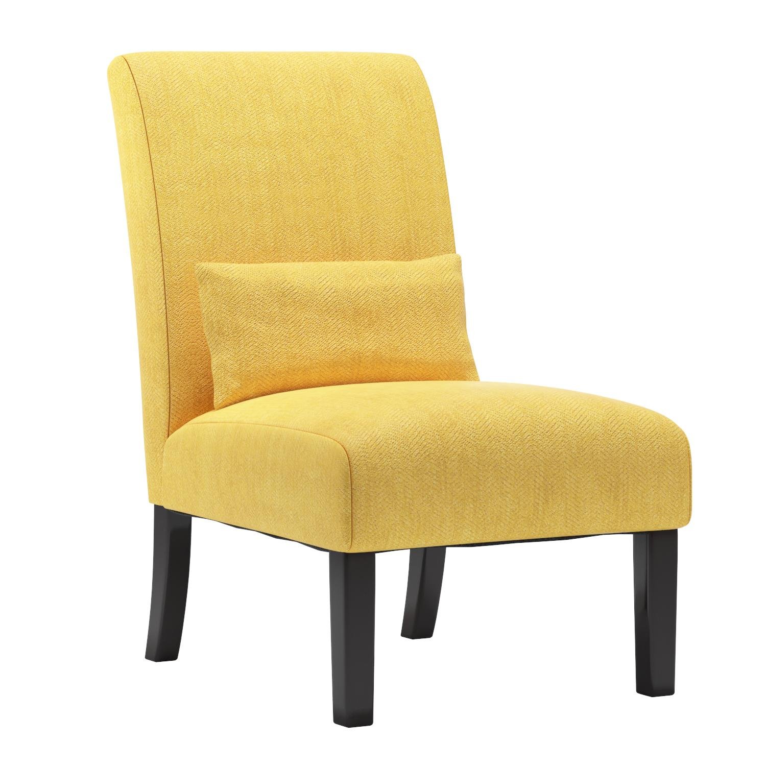 Roundhill Furniture Yellow Pisano Chenille Fabric Armless Contemporary Accent Chair with Matching Kidney Pillow