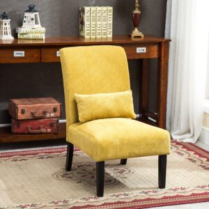 Roundhill Furniture Yellow Pisano Chenille Fabric Armless Contemporary Accent Chair with Matching Kidney Pillow