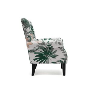 MELLCOM Mid Century Wingback Arm Chair,Modern Upholstered Fabric High Back Accent Chair with Wood Legs,Upholstered Single Sofa Club Chair for Living Room, Bedroom, Home Office, Green Leaves