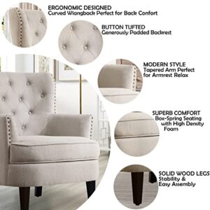 Rosevera Sausalito Chairs for Living Room Furniture, Reading, Arm, Comfy, Small Accent Bedroom, Velvet Pearl Beige