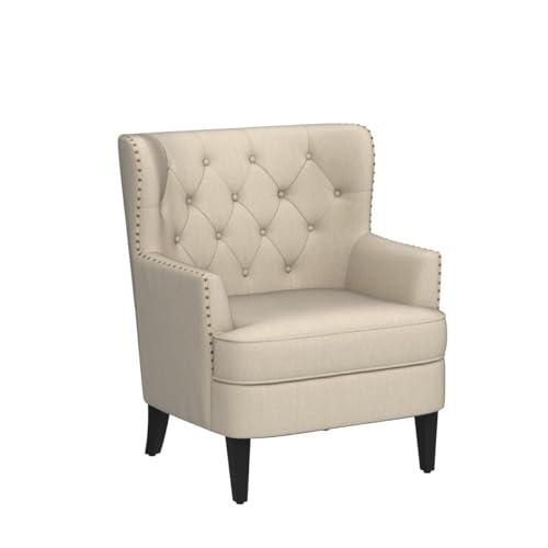 Rosevera Sausalito Chairs for Living Room Furniture, Reading, Arm, Comfy, Small Accent Bedroom, Velvet Pearl Beige