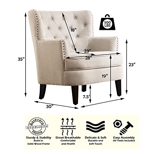 Rosevera Sausalito Chairs for Living Room Furniture, Reading, Arm, Comfy, Small Accent Bedroom, Velvet Pearl Beige