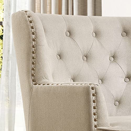 Rosevera Sausalito Chairs for Living Room Furniture, Reading, Arm, Comfy, Small Accent Bedroom, Velvet Pearl Beige