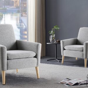 Lohoms Accent Chair Set of 2 Fabric Upholstered Comfy Arm Chair Mid-Century Modern Chair for Living Room, Bedroom, Dorm Furniture, Home Padded Seat Sofa Chair with Wood Legs Grey