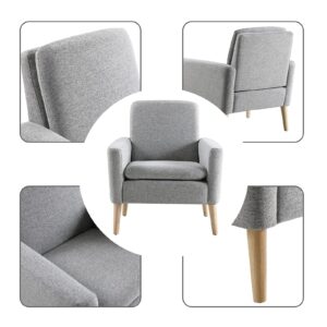 Lohoms Accent Chair Set of 2 Fabric Upholstered Comfy Arm Chair Mid-Century Modern Chair for Living Room, Bedroom, Dorm Furniture, Home Padded Seat Sofa Chair with Wood Legs Grey