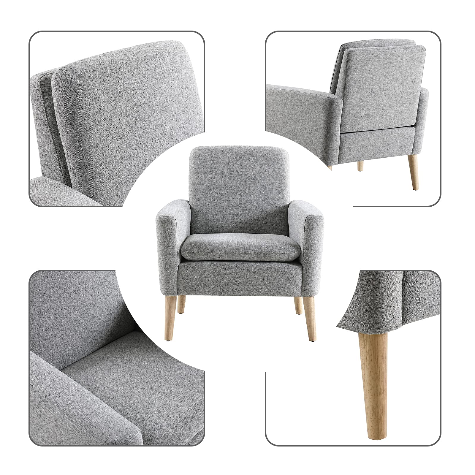 Lohoms Accent Chair Set of 2 Fabric Upholstered Comfy Arm Chair Mid-Century Modern Chair for Living Room, Bedroom, Dorm Furniture, Home Padded Seat Sofa Chair with Wood Legs Grey