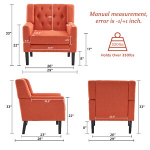 Fahomiss Accent Chair- Living Room Chairs Modern Linen Fabric Comfy Reading Armchair for Bedroom Small Spaces Apartment Office Orange