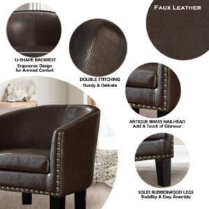 Rosevera Kirkham, Nailhead, Bedroom Accent, Sturdy Reading, Faux Arm, 27" Barrel, Leather Club, Side Chairs for Living Room, Standard, Espresso