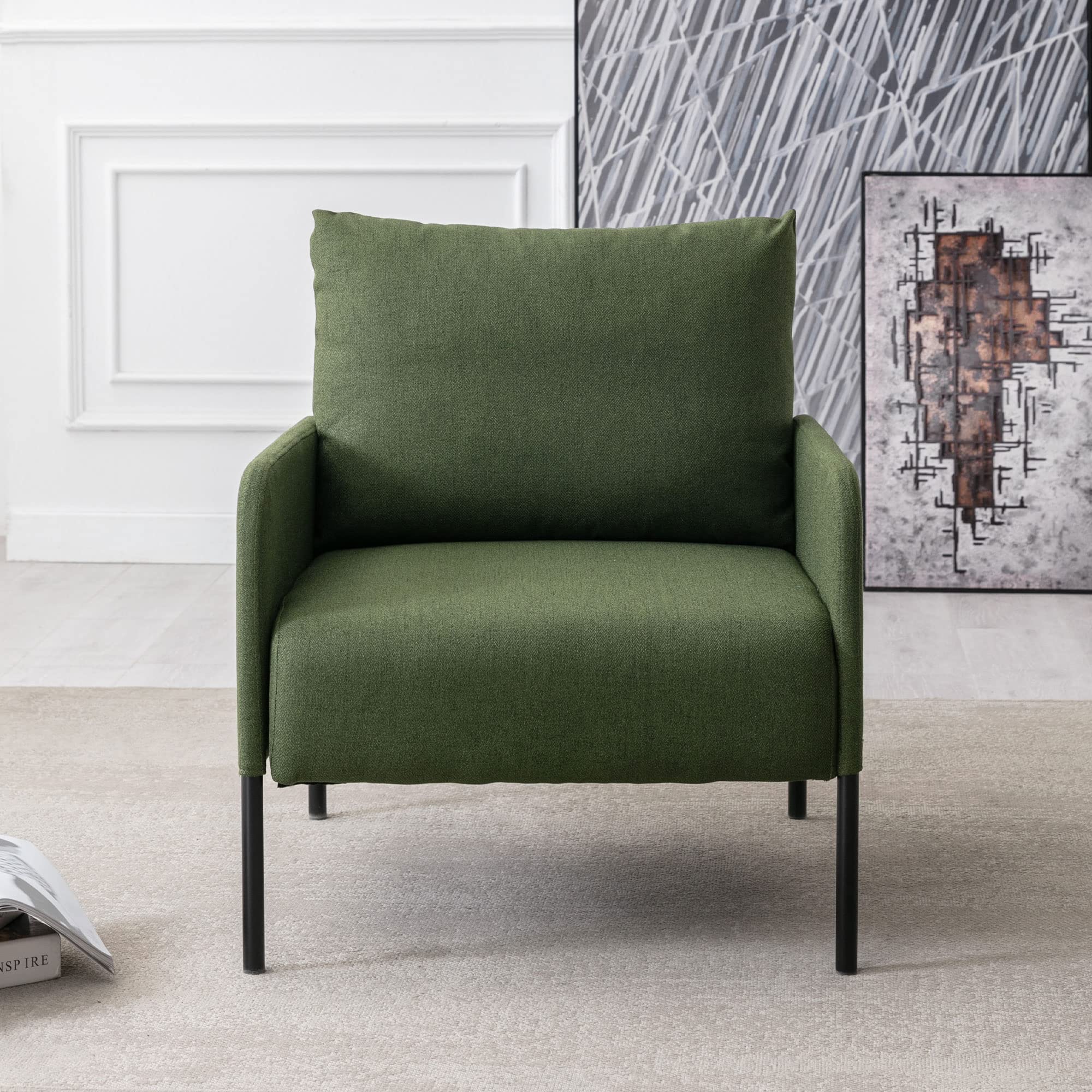 DM Furniture Upholstered Accent Chair Modern Single Sofa Chair for Living Room, Fabric Arm Chair w/Pillow Comfy Armchair Club Chair Reading Chair for Small Space/Office, Green