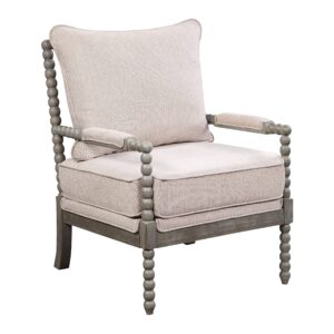 osp home furnishings abbott spindle accent chair with padded spring seat and brushed grey base, linen fabric