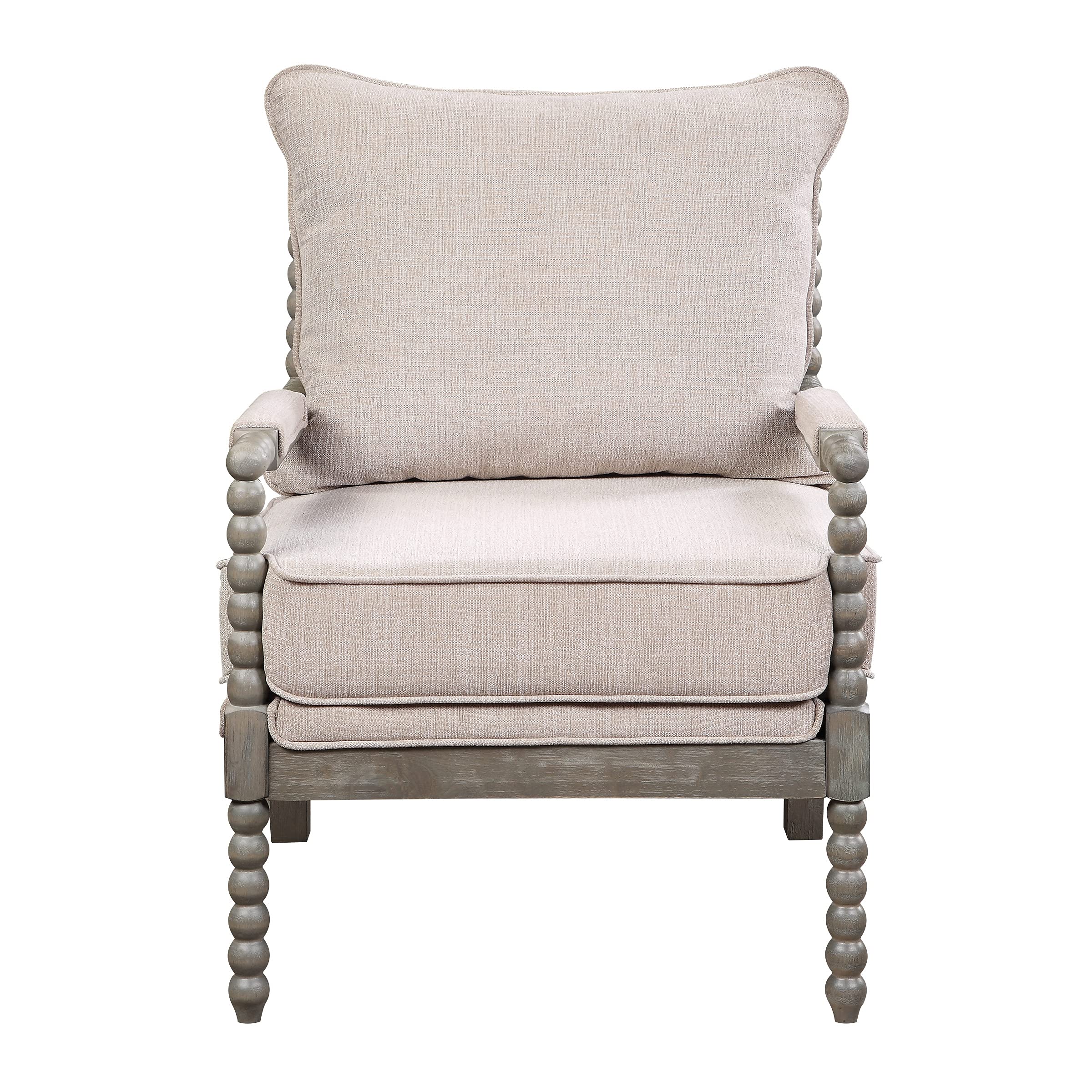 OSP Home Furnishings Abbott Spindle Accent Chair with Padded Spring Seat and Brushed Grey Base, Linen Fabric