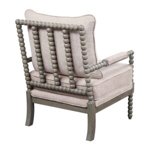 OSP Home Furnishings Abbott Spindle Accent Chair with Padded Spring Seat and Brushed Grey Base, Linen Fabric