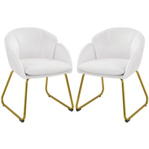 yaheetech flower shape velvet armchair, modern side chair vanity chair with golden metal legs for living room/dressing room/bedroom/home office/kitchen, 2 pieces, white