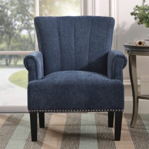 Henf Accent Chair Rivet Tufted Polyester Armchair, Living Room Chair Single Sofa, Barrel Chair Club Chair with Rubber Wood Legs, Upholstered Chair for Living Room/Bedroom/Hosting Room (Navy)