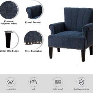 Henf Accent Chair Rivet Tufted Polyester Armchair, Living Room Chair Single Sofa, Barrel Chair Club Chair with Rubber Wood Legs, Upholstered Chair for Living Room/Bedroom/Hosting Room (Navy)