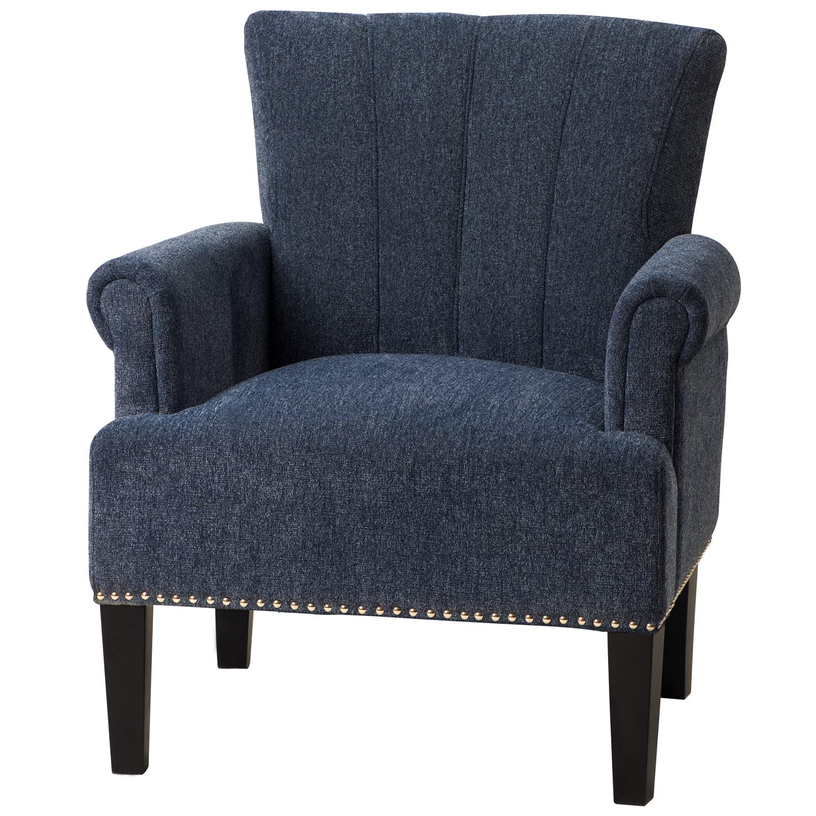 Henf Accent Chair Rivet Tufted Polyester Armchair, Living Room Chair Single Sofa, Barrel Chair Club Chair with Rubber Wood Legs, Upholstered Chair for Living Room/Bedroom/Hosting Room (Navy)