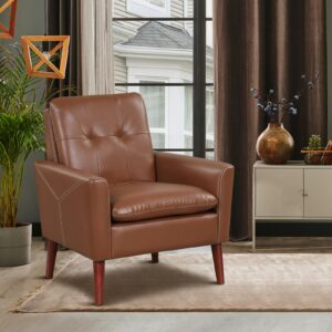 Giantex Modern Leather Accent Chair Set of 2 - Mid-Century Arm Chairs for Living Room, Single Sofa Chair with Backrest and Wide Armrests, Upholstered Living Room Chair, Max Load 400lbs, Brown