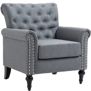 deolme grey accent chair for living room- mid century modern compact club chair bedroom arm chair sillas de sala upholstered reading lounge sofa chair side small armchair button tufted gray