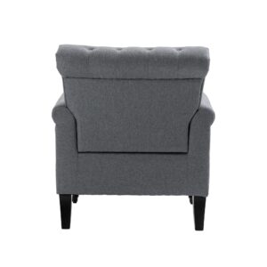 Deolme Grey Accent Chair for Living Room- Mid Century Modern Compact Club Chair Bedroom Arm Chair sillas de sala Upholstered Reading Lounge Sofa Chair Side Small Armchair Button Tufted Gray