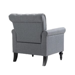 Deolme Grey Accent Chair for Living Room- Mid Century Modern Compact Club Chair Bedroom Arm Chair sillas de sala Upholstered Reading Lounge Sofa Chair Side Small Armchair Button Tufted Gray