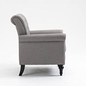 JOYBASE Mid-Century Modern Accent chair Armchair, Upholstered Club Reading Chair with Nailheads and Wood Legs Single Sofa Chair for Living Room Bedroom (Light Grey, Linen)