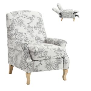 quinjay floral patterned recliner chair for living room, upholstered single sofa with adjustable back and footrest, modern push back lounge chair accent armchair for small spaces reading napping