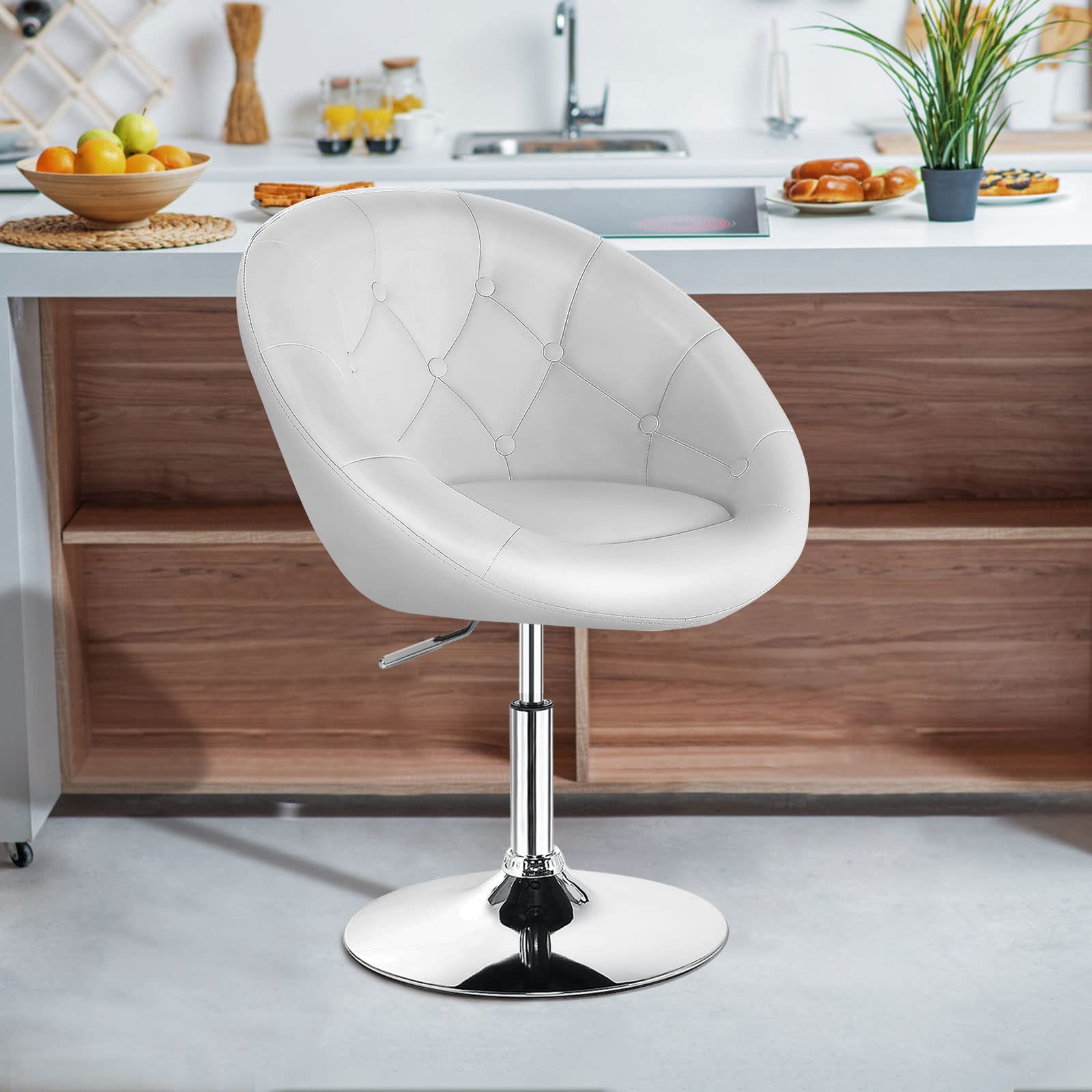 Giantex Swivel Round Vanity Chair, Height Adjustable with Back for Barber's Shop, Bar, Modern Living Room Makeup Beauty Accent Tilt Chair, White