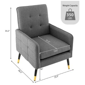 Giantex Modern Mid-Century Accent Chair - Upholstered Armchair with Tufted Back, Metal Legs, Adjustable Foot Pads, Linen Fabric Single Sofa Chair for Reading, Living Room Chair for Bedroom, Grey