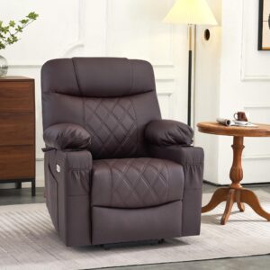 MCombo Small Size Power Lift Recliner Chair Sofa with Massage and Dual Heating, Adjustable Headrest for Elderly People Petite, USB Ports, Faux Leather 7111 (Dark Coffee)