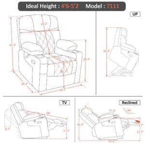 MCombo Small Size Power Lift Recliner Chair Sofa with Massage and Dual Heating, Adjustable Headrest for Elderly People Petite, USB Ports, Faux Leather 7111 (Dark Coffee)