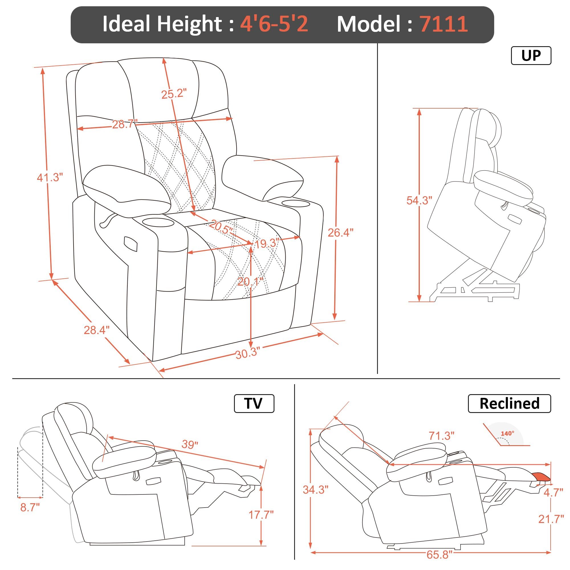 MCombo Small Size Power Lift Recliner Chair Sofa with Massage and Dual Heating, Adjustable Headrest for Elderly People Petite, USB Ports, Faux Leather 7111 (Dark Coffee)