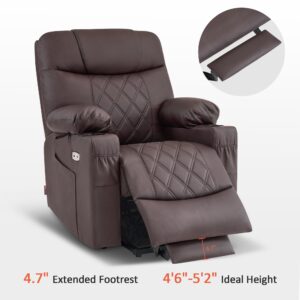 MCombo Small Size Power Lift Recliner Chair Sofa with Massage and Dual Heating, Adjustable Headrest for Elderly People Petite, USB Ports, Faux Leather 7111 (Dark Coffee)