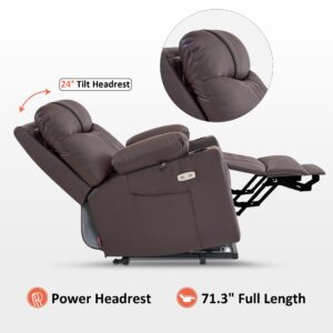 MCombo Small Size Power Lift Recliner Chair Sofa with Massage and Dual Heating, Adjustable Headrest for Elderly People Petite, USB Ports, Faux Leather 7111 (Dark Coffee)