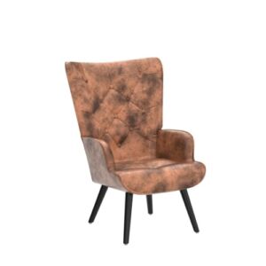 Brown Leather Accent Chairs Set of 2 for Living Room- Mid-Century Modern Comfy Reading Chair for Bedroom Adults Armchairs Sillones para Sala Sofa Tall Wingback Arm Chairs Microfiber Cushioned