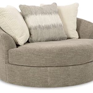 Signature Design by Ashley Creswell Transitional Round Upholstered Oversized Swivel Accent Chair, Gray