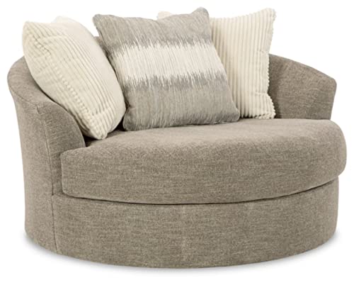 Signature Design by Ashley Creswell Transitional Round Upholstered Oversized Swivel Accent Chair, Gray